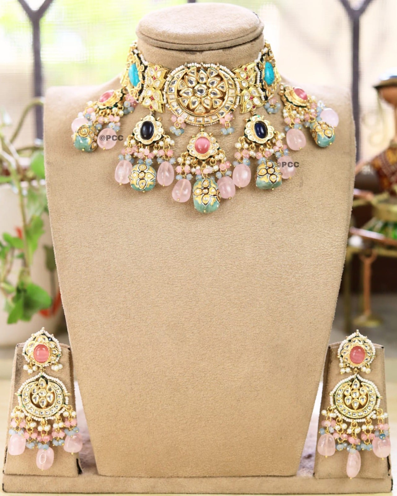 Buy Gold-Finish Kundan Bridal Choker Necklace Set With Emerald Drops In Mix  Metal KALKI Fashion India